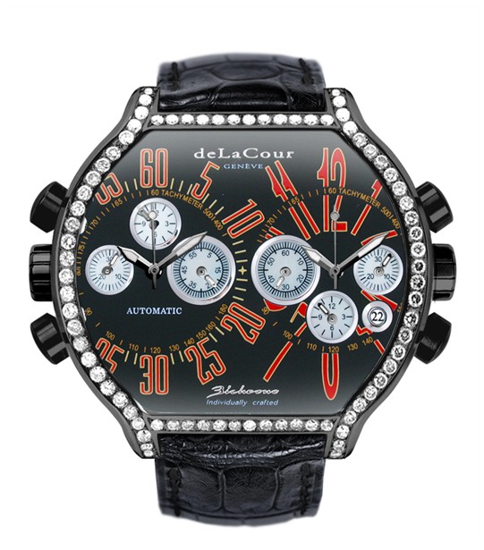Replica DeLaCour BiChrono S2 Steel PVD Diamond bezel Black and Red WAST2237-0982 Replica Watch